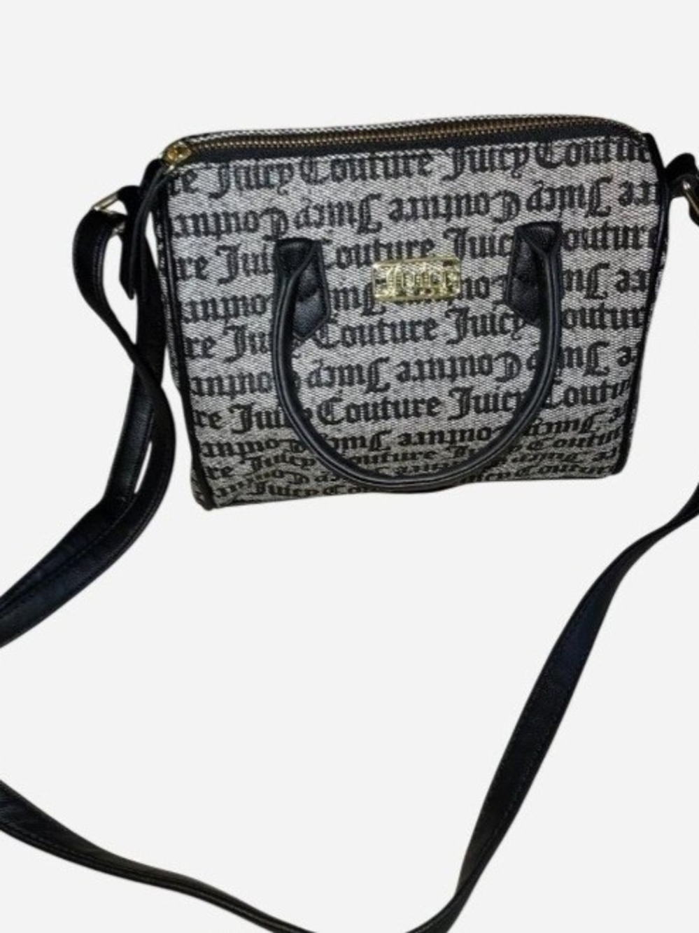 NWOT Juicy Couture Black & Gray Monogram Satchel/Crossbody Bag